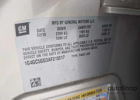 2010 Buick Lacrosse Cxl z USA, uszkodzony, nr VIN 1G4GC5GG3AF215517